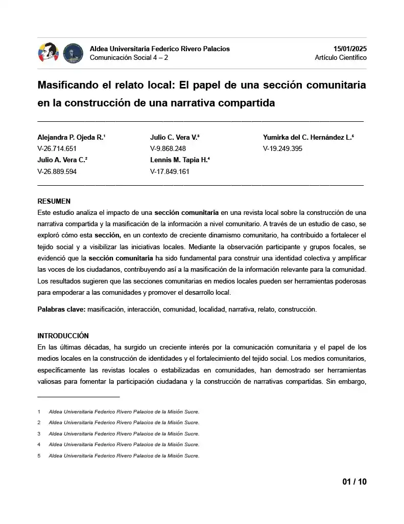 Sección comunitaria en Apure, construcción de narrativas compartidas, impacto social y participación ciudadana en medios locales, promoviendo la identidad y la interacción social.